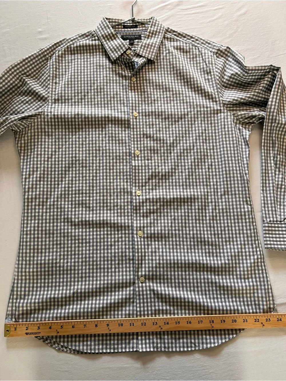Banana Republic Grant Fit Gray Gingham Non-Iron Dress Shirt XL
